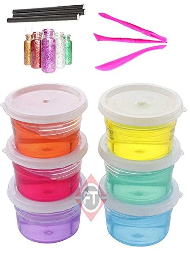 Firstly مجموعة أدوات الحرف اليدوية "Firstly T Combo" المكونة من 6 عبوات سلايم + شفاطات + جليتر + أدوات + ملصقات مجانية، مناسبة للبنات والأولاد، مع لوازم فنية وحرفية للأطفال من عمر 8-10 سنوات، و9-12 سنة، و12-16 سنة فما فوق. - Image 1